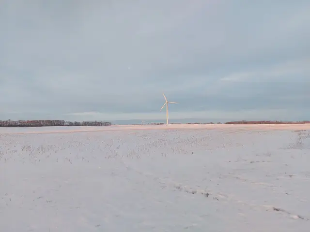 Wind turbine over snowy field